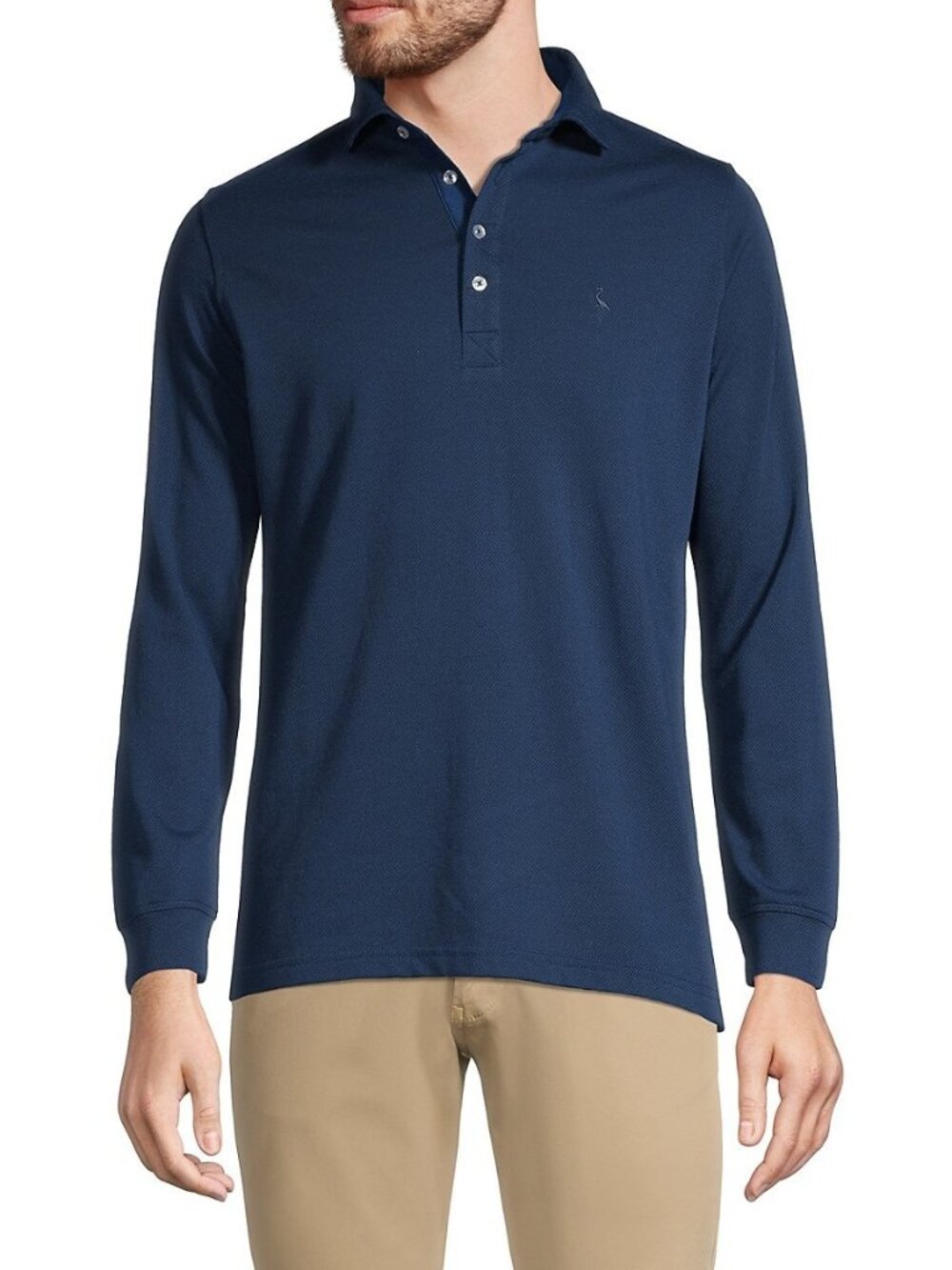 TailorByrd Men's Long-Sleeve Twill Knit Polo - Navy Blue Size XXL